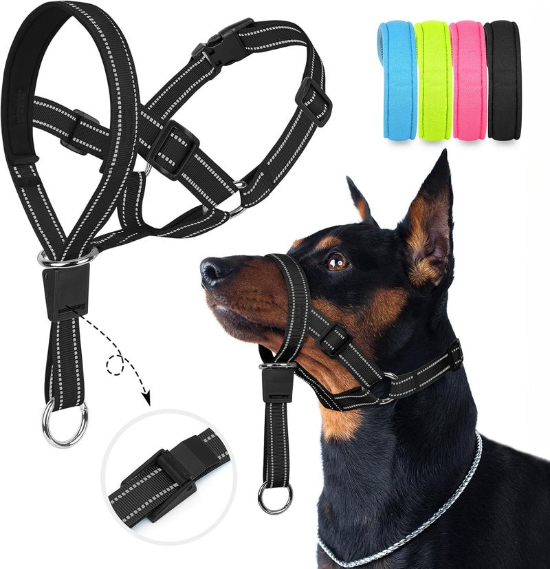 Weesiber No-Pull Dog Head Halter - Adjustable Dog Muzzle Leash, Padded Head Collar for Dogs to Prevent Heavy Pulling On The Leash(Black,L) - Image 1